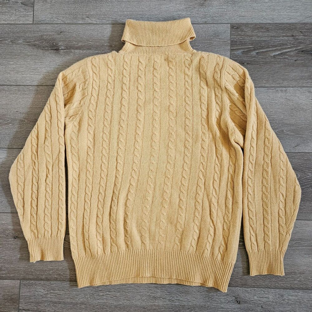 VTG Neiman Marcus Exclusive 100% Cashmere Turtleneck Sweater Yellow Cable knit S